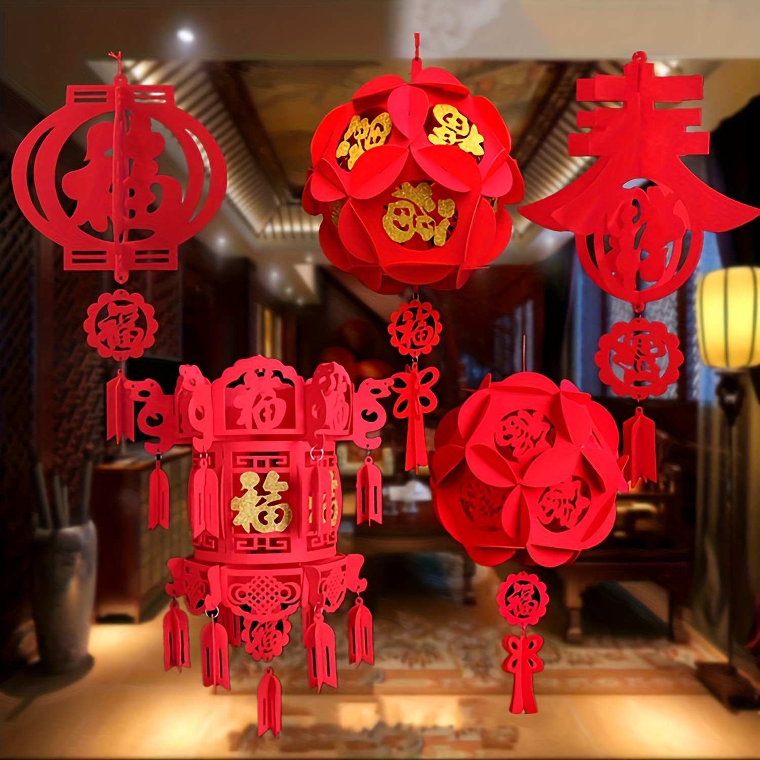 Décor à Suspendre avec nœud Chinois du Nouvel an, Pendentif pour la fête du  Printemps,Cordon de nouage Chinois Rouge de l'année du Dragon, Fu