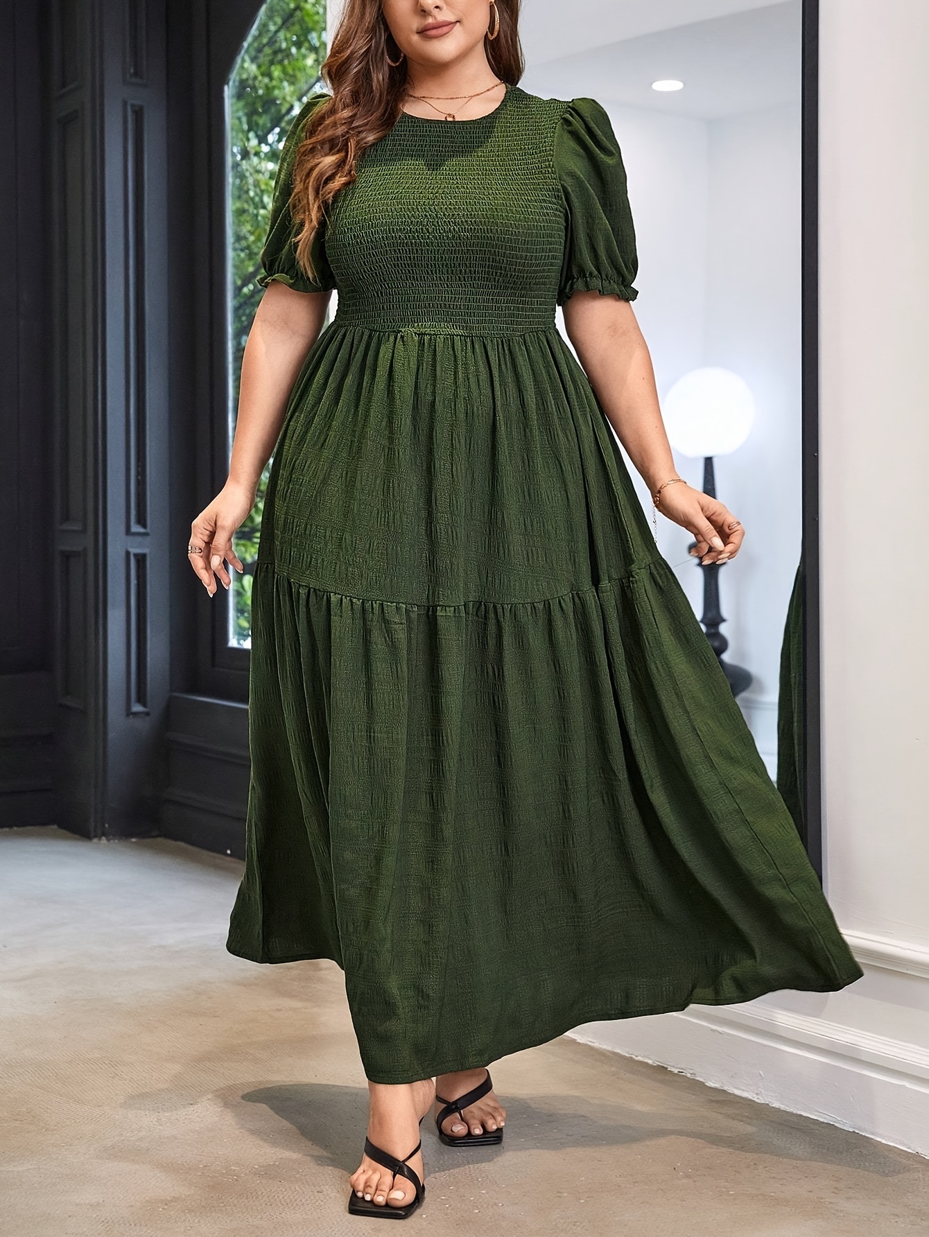 Plus Size Simple Solid Color Short Sleeve Tunic Dress - Temu