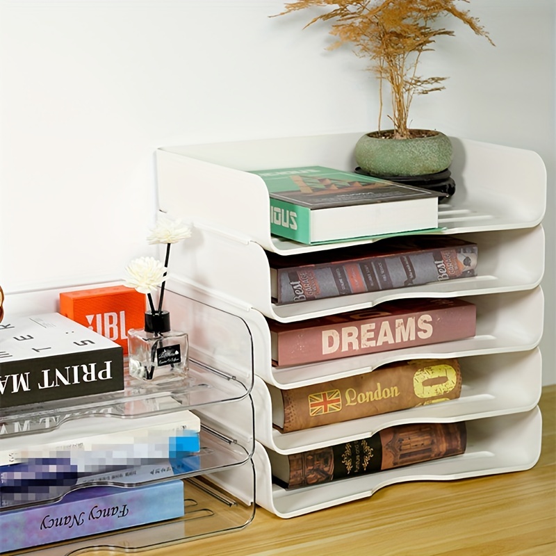 

1pc Paper Tray, Stackable Paper Organizer For Desk, A4 Paper Storage Box, File Paper Holder, Book Storage Rack, Office Student Storage Cabinet