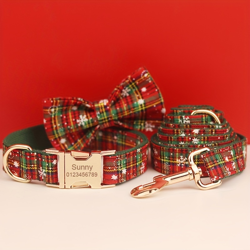 TEMU [customized] Christmas Style Star Adjustable Bow Dog Collar, With Metal Snowflake Dog Collar, Soft And Comfortable Adjustable Collar With Leash