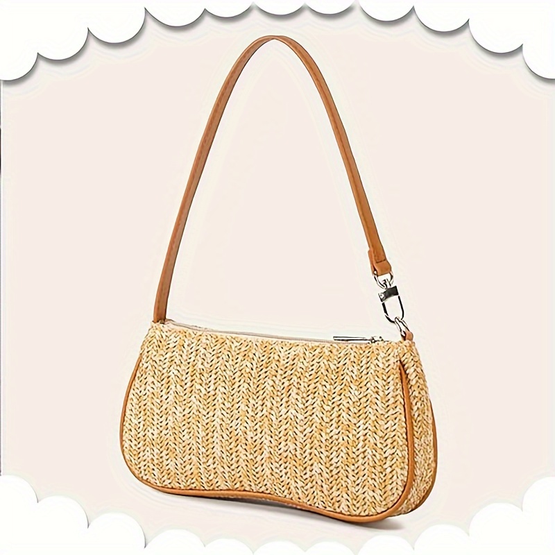 Trendy Woven Zipper Shoulder Bag Bohemian Summer Handbag - Temu Denmark