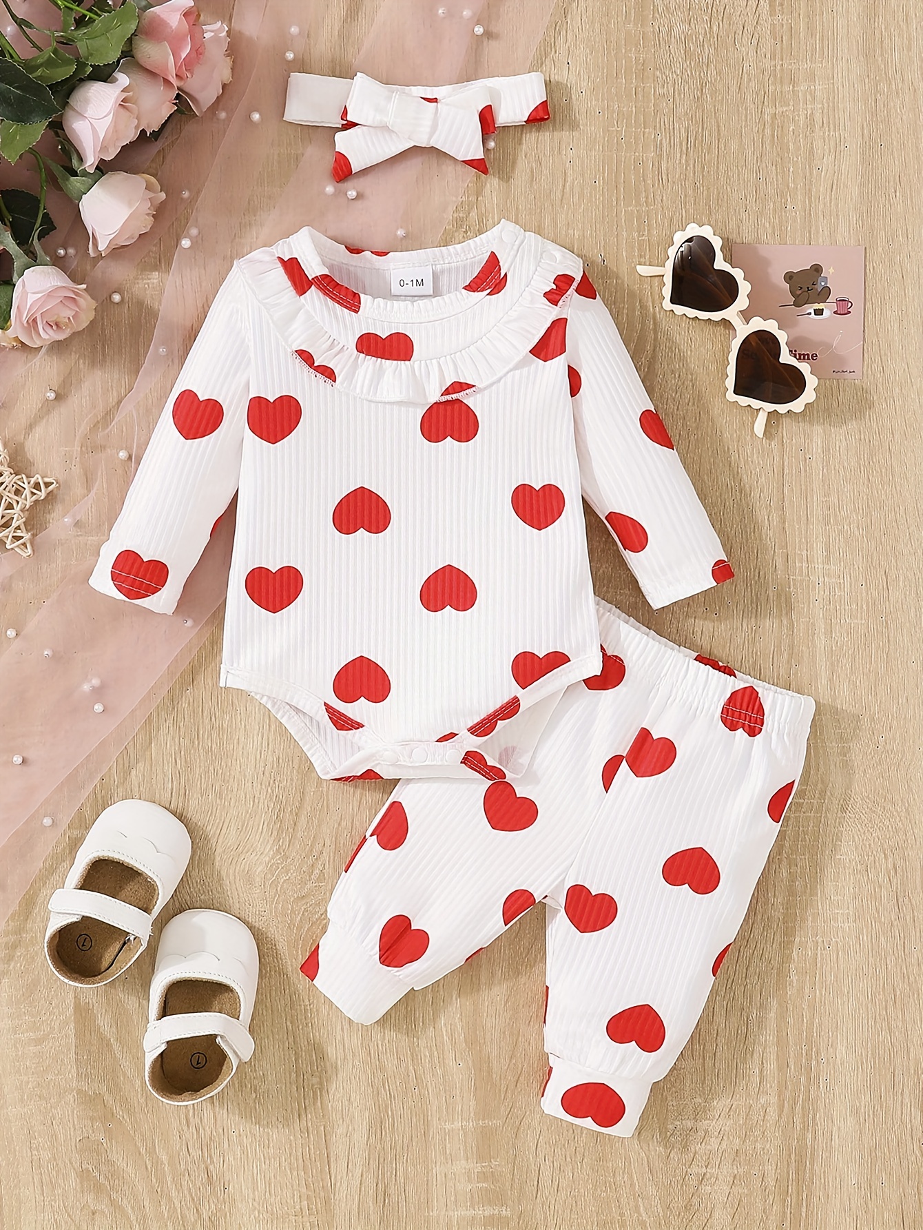 Sequined Heart Romper Top And Leopard Pants Set In For Newborn