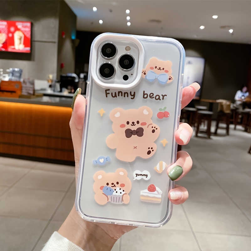 LUSAMYE iPhone 11 Cute Cartoon Bear Case,Clear Soft TPU Cover for Girly  Women Aesthetic Kawaii Korean iPhone 11 Phone case -Rainbow Bear