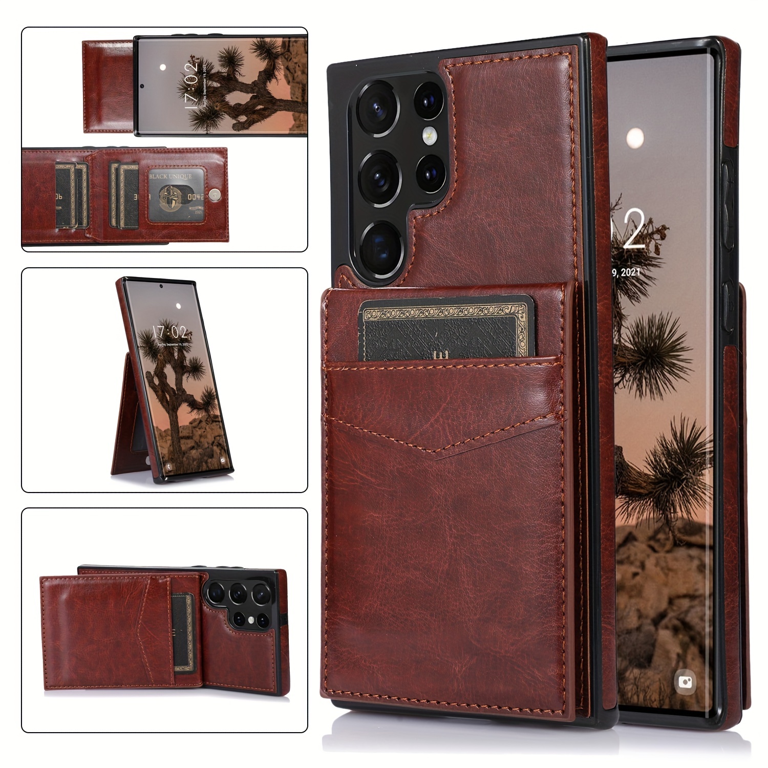 Brown) Case for Samsung Galaxy S21 Ultra 5G Card Holder Flap