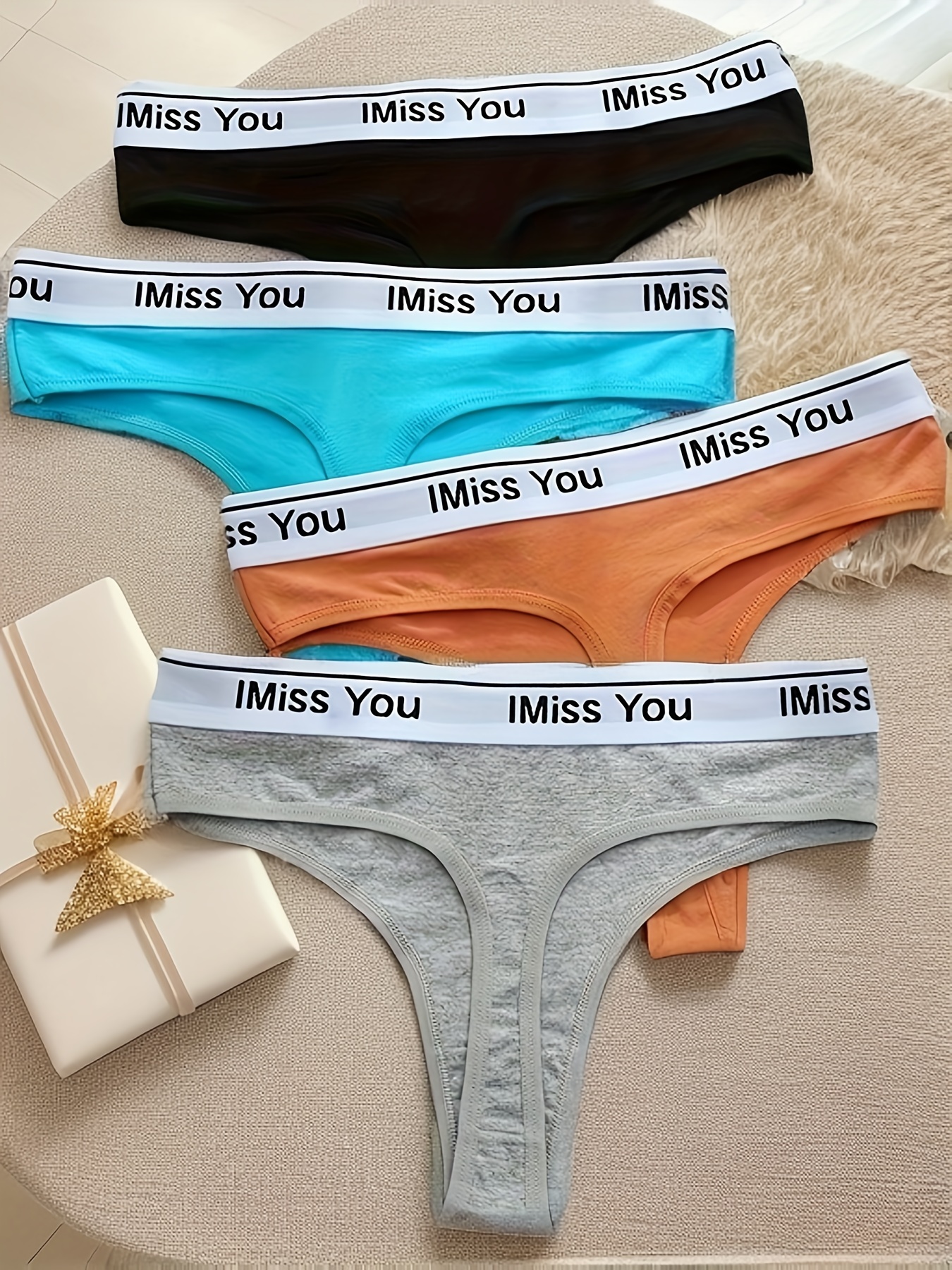 4 Piezas Tangas Con Estampado De Letras, Bragas Íntimas Elásticas