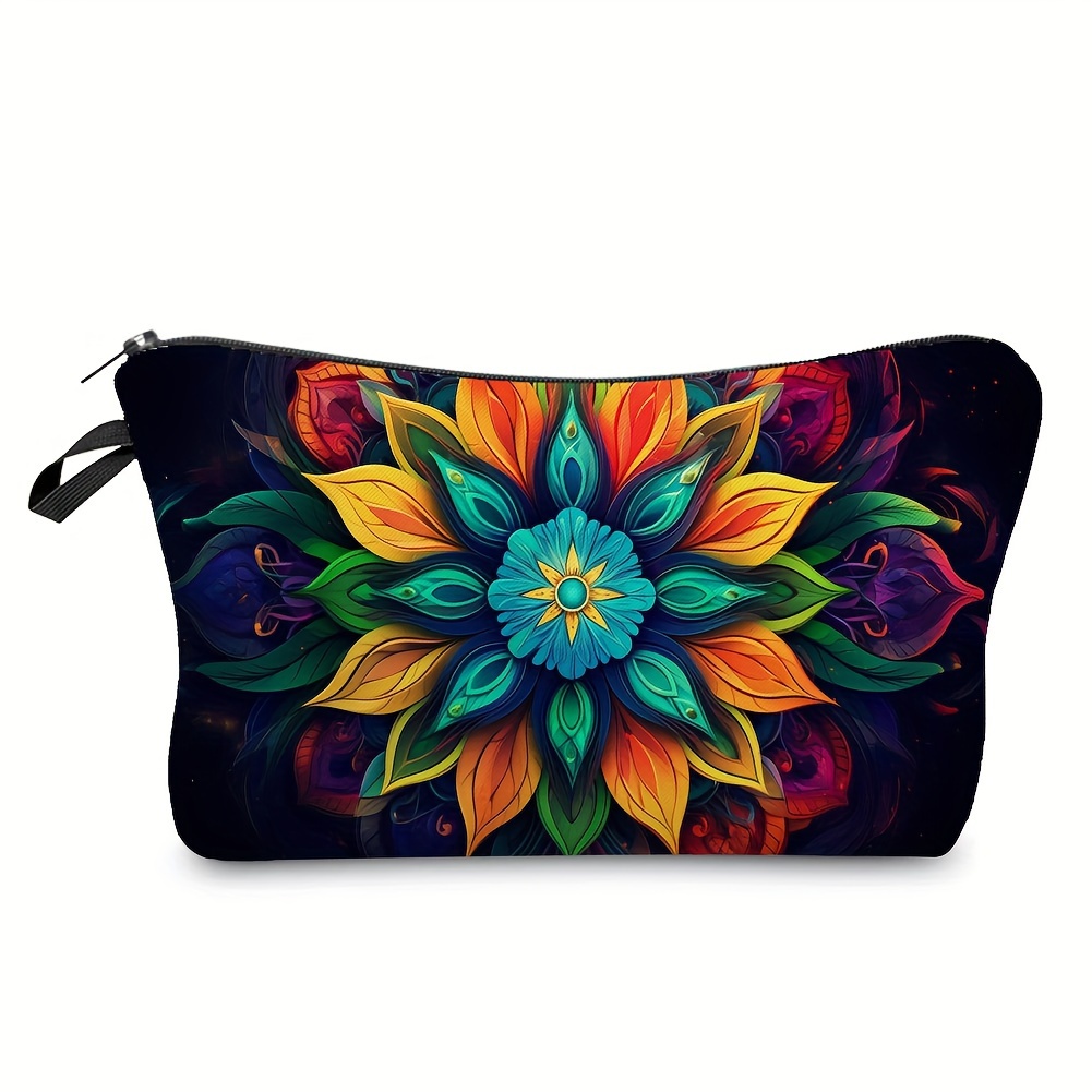 Image of Mandala Print Women's Bag - Portable, Foldable Makeup Organizer With Zipper Closure