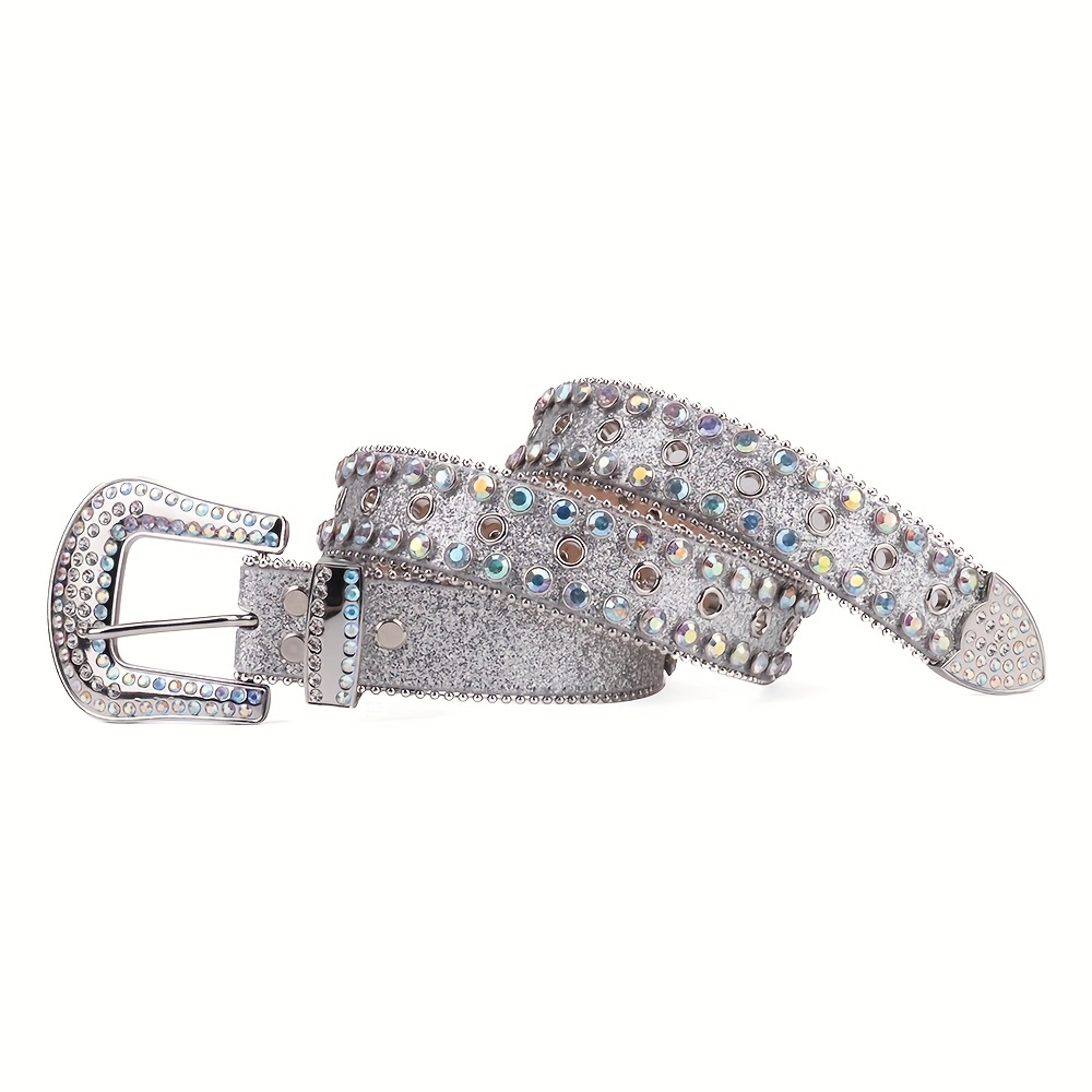 Men's Sparkle Rhinestone Belt All Hole Crystal Studded