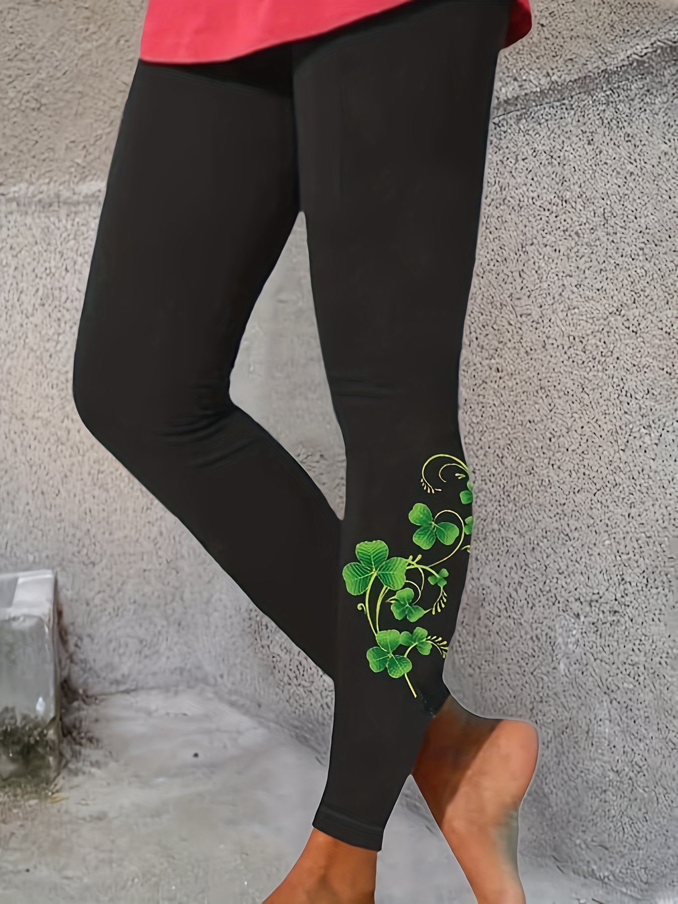 St. Patrick's Day Clover Print Skinny Leggings Casual High - Temu