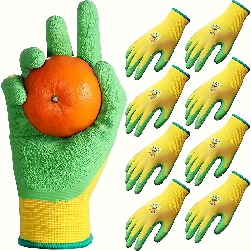 3 pares guantes de jardinería para niños, guantes de trabajo de jardín  recubiertos de goma para niños, rosa, azul y amarillo
