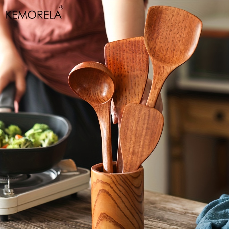 Kemorela Wooden Kitchen Utensils, Including Spatulas, Ladle, And Rice  Paddle, Kitchen Gadgets, Kitchen Stuff, Kitchen Accessories, Home Kitchen  Items - Temu