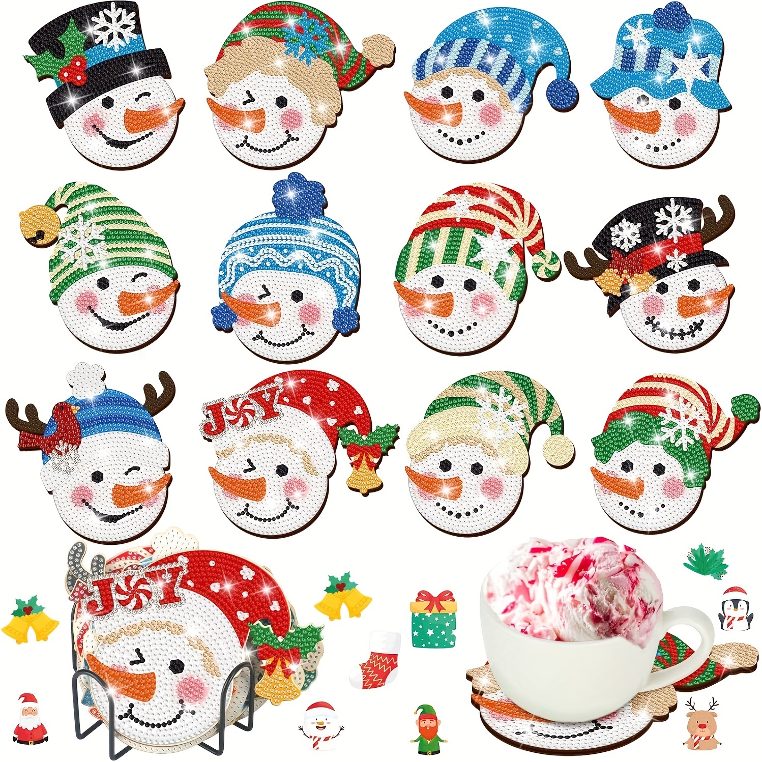 Diy Diamond Painting Christmas Coasters Snowman Face Scratch - Temu