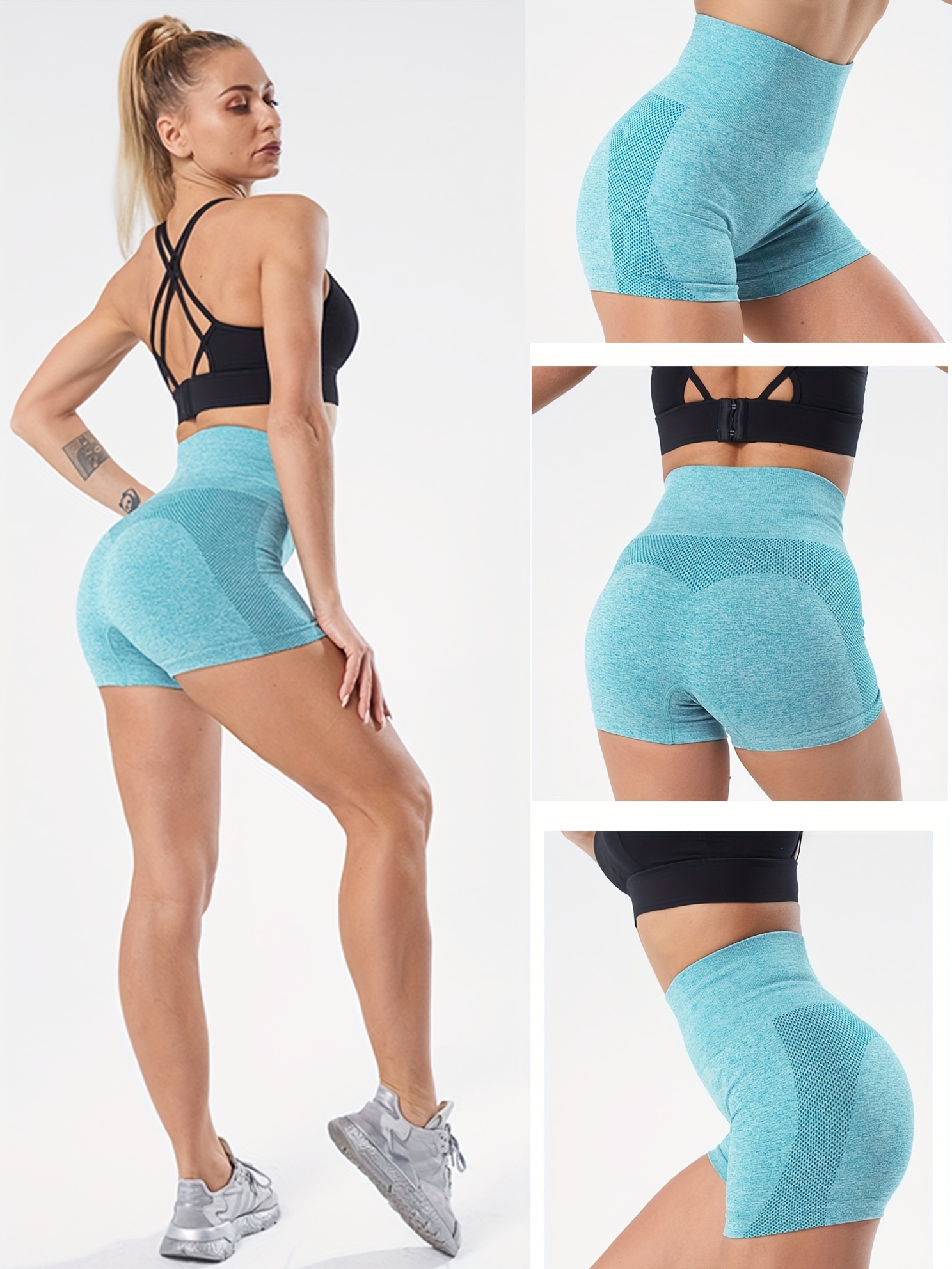 High Rise Seamless Fitness Shorts Solid Stretchy Biker Shorts