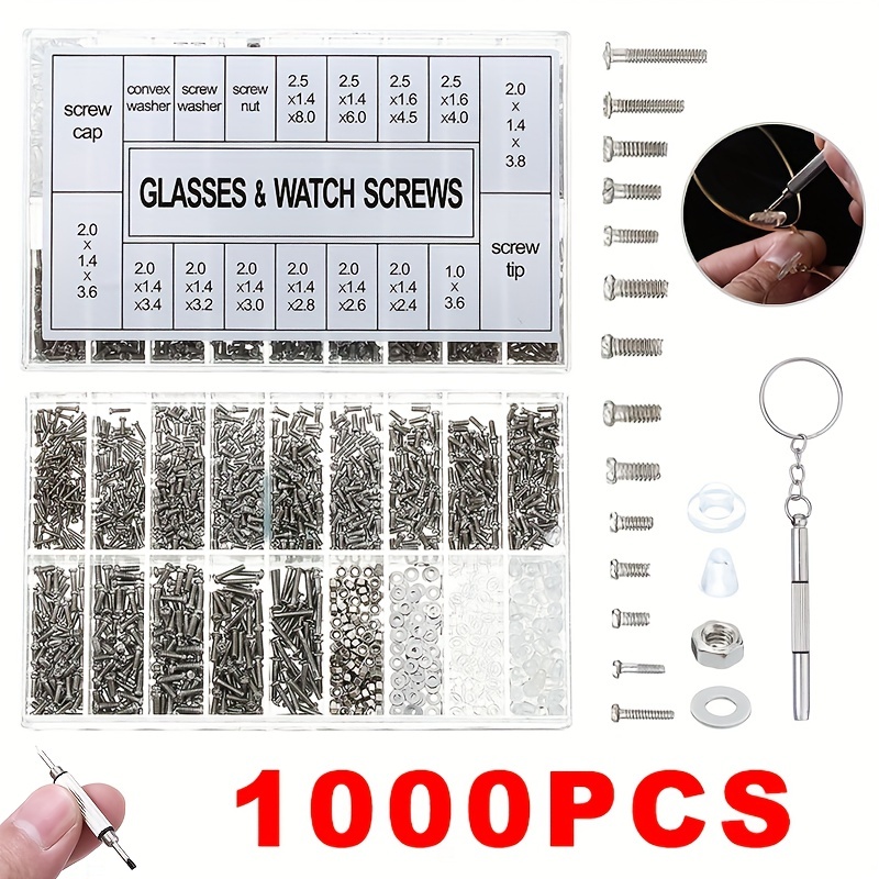 Branded 1000 Pcs Tiny Screws Nut with Screwdriver for Watch Eyeglass Repair Tool Set