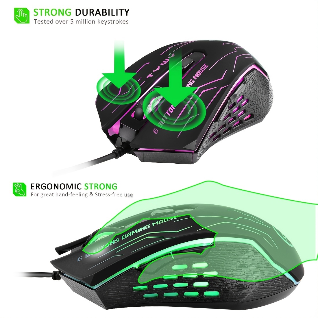 Gaming Mouse Wired Mute Mouse Gamer Mice 6Button Luminous USB