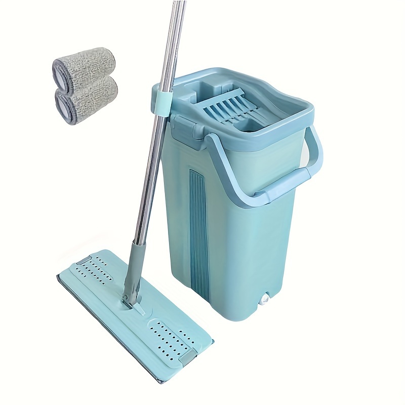 Hands Free Squeeze Mop Set With Two Replacement Mops - Temu