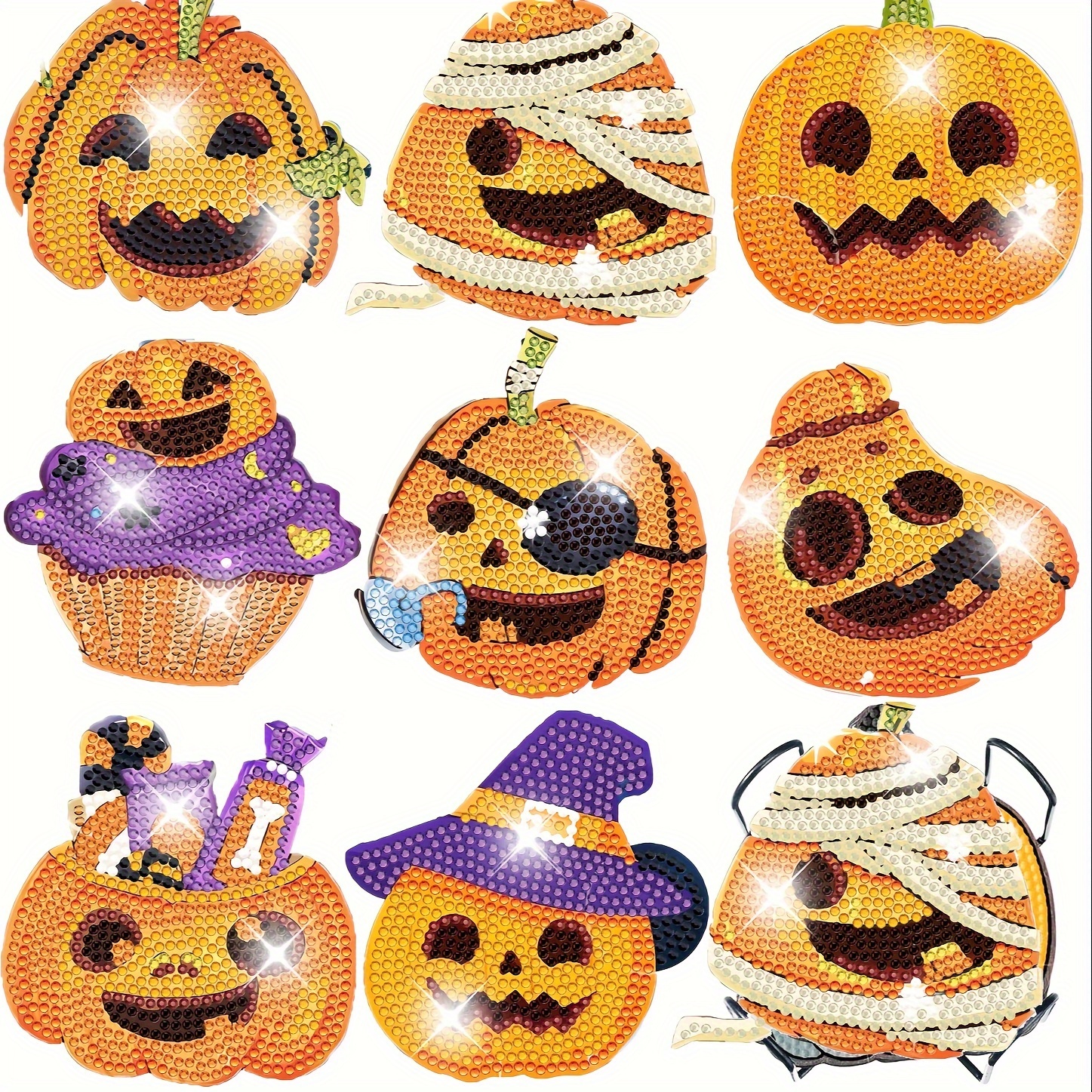 

Halloween Pumpkin Diamond Painting Coaster Kits With Holder, Round Acrylic Diamonds, Festival Theme Craft Set, 8 Pieces