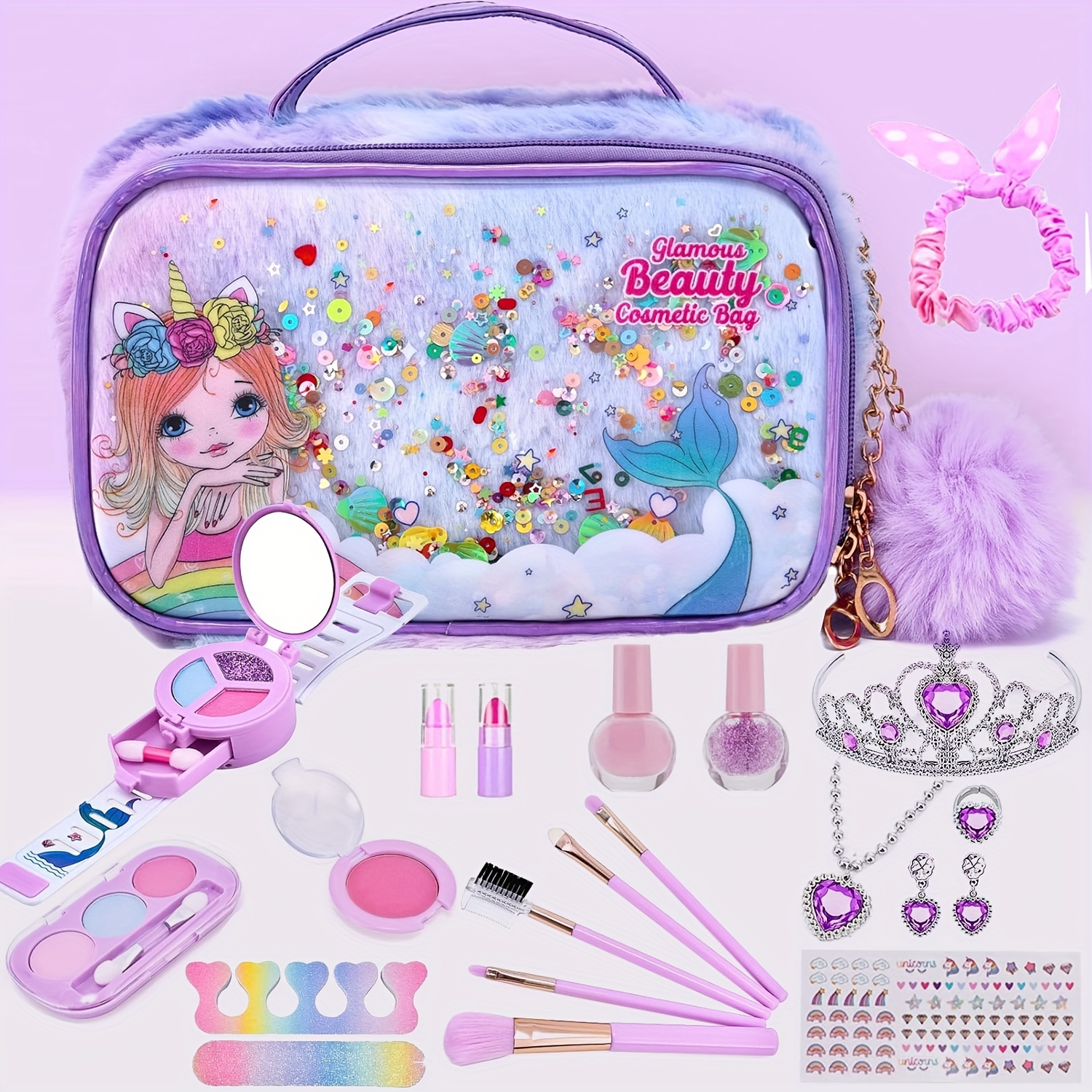  Kit de maquillaje infantil de 54 piezas para niñas, juego de  cosméticos lavables de princesa, juguetes con espejo, no tóxico y seguro,  regalos de cumpleaños para niñas de 3, 4, 5