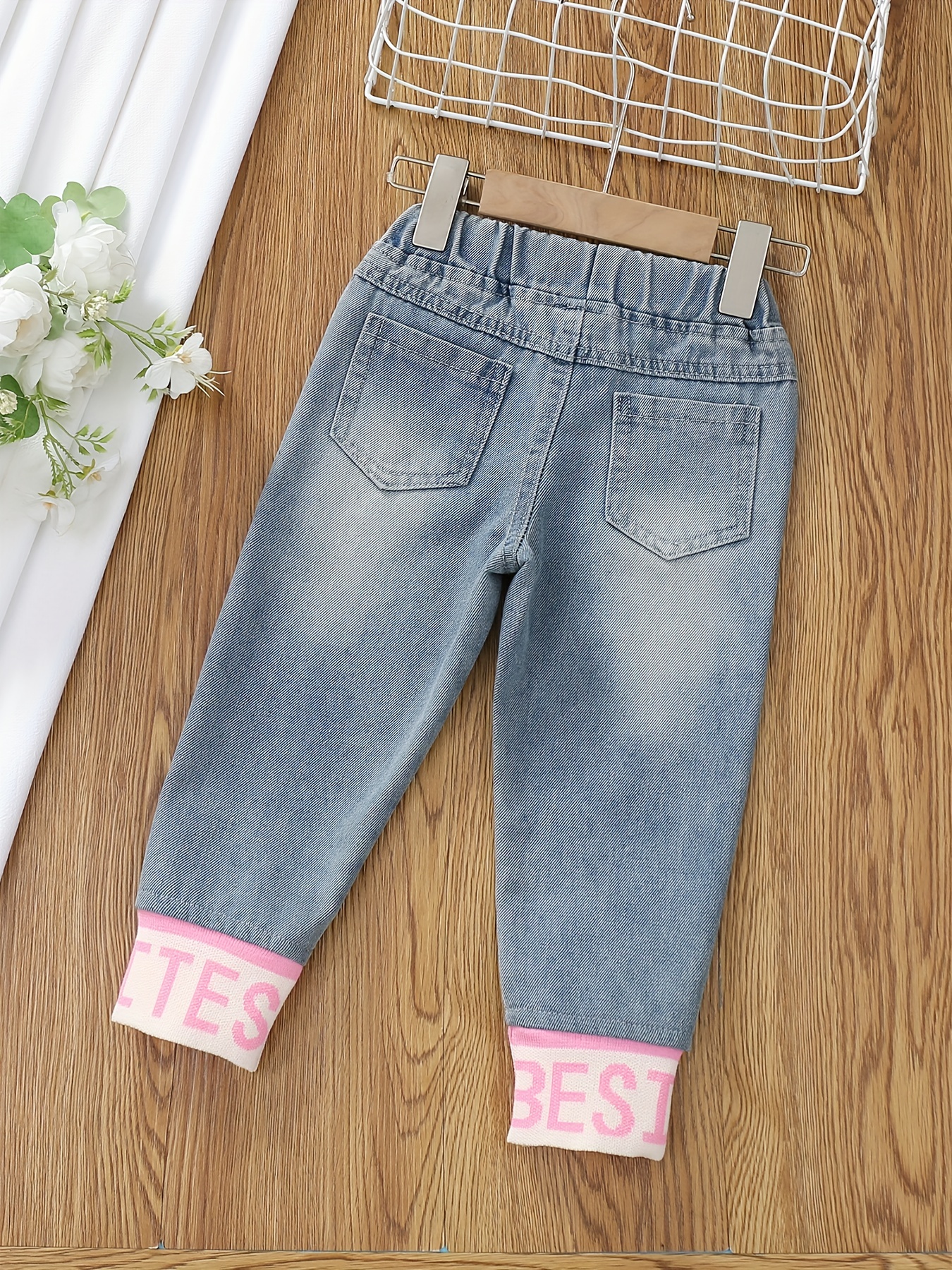 Girls Denim Joggers Star Embroidery Drawstring Jeans Kids - Temu Canada