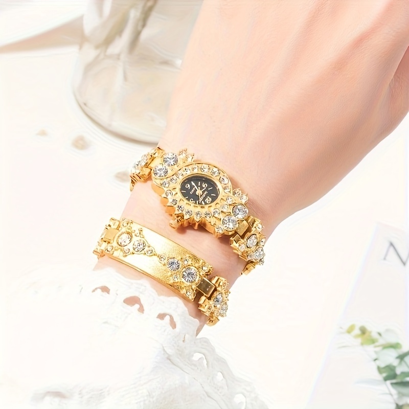 Fashion trend studded Women's watches, fashion quartz watches with Golden  bracelets, bracelets, perfect gifts, Bracelet Watch for Women, Bling Watch,