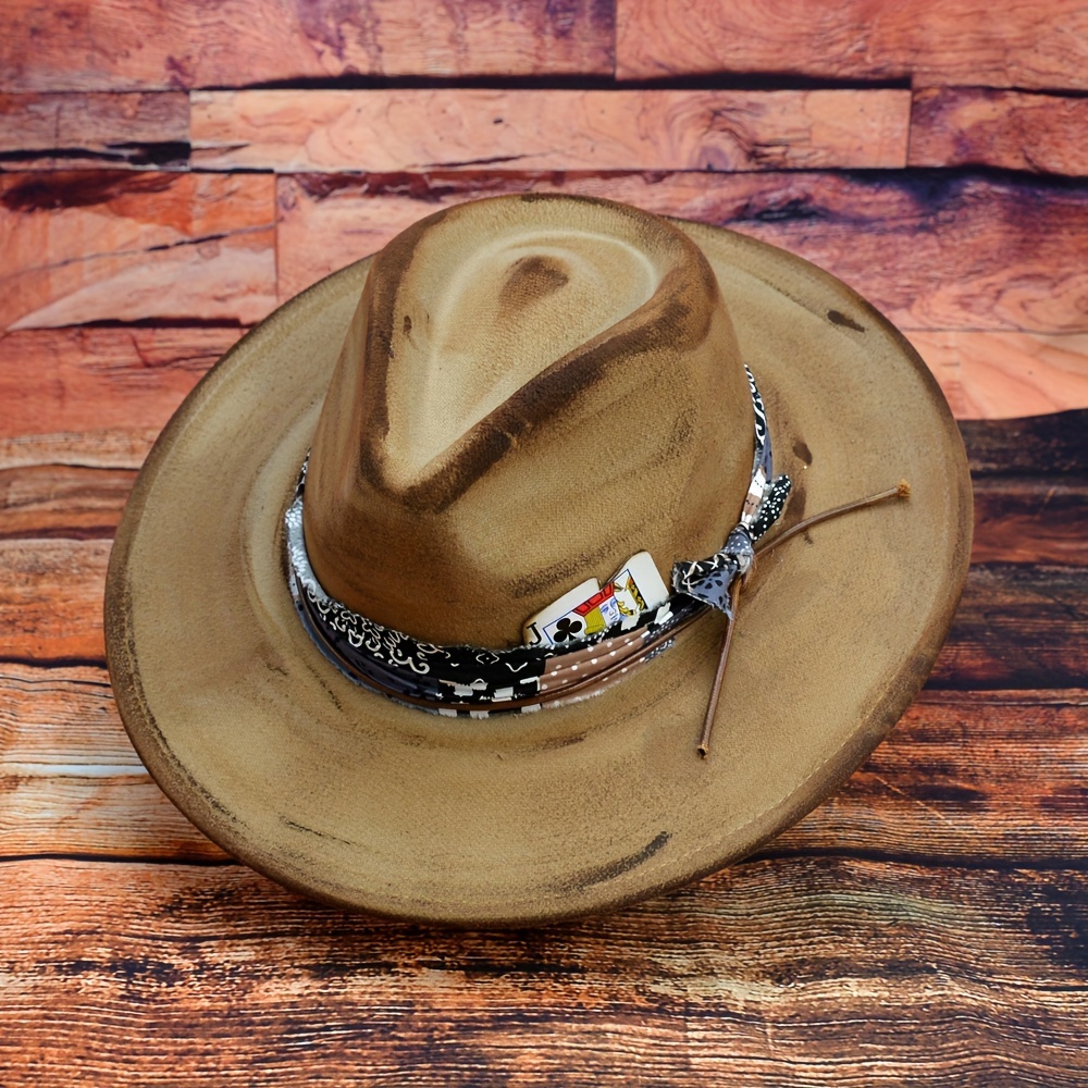 Ethnic Style Western Cowboy Hat Emerald Retro Men Felt Hats Curved