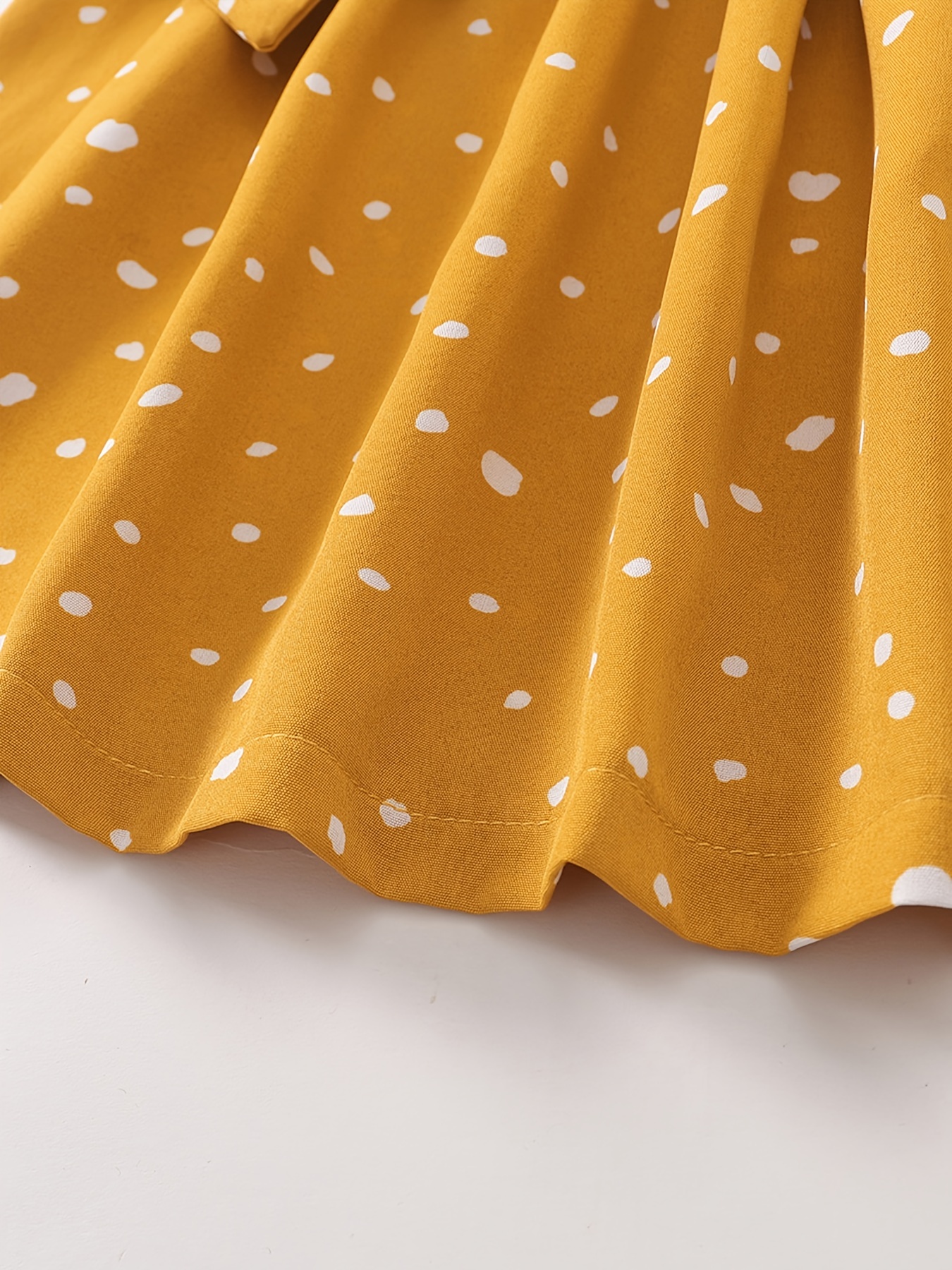 Girls Sleeveless Ruffles Button Polka Dot Belted Dress For Party