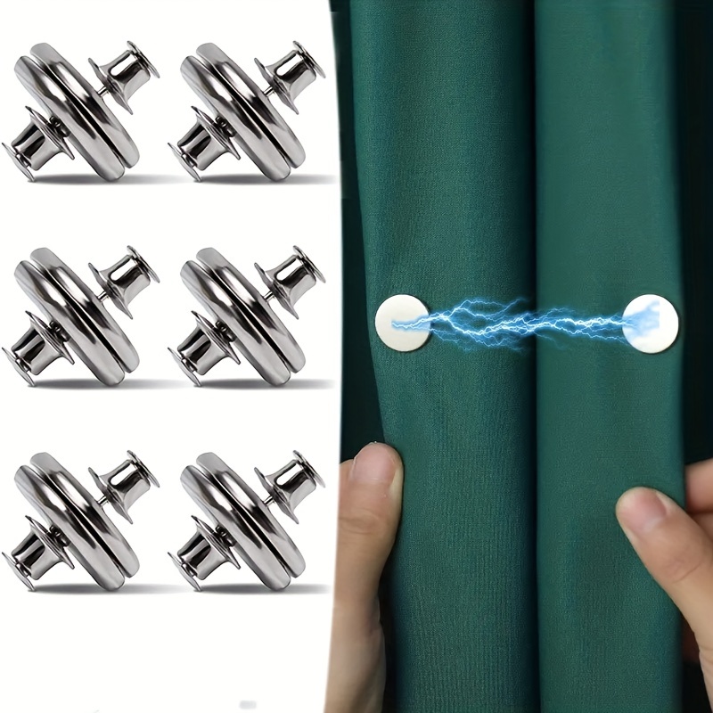 6 Pairs Magnetic Curtain Clips Nail Free Button Buckle Clips Window Screen  Decor
