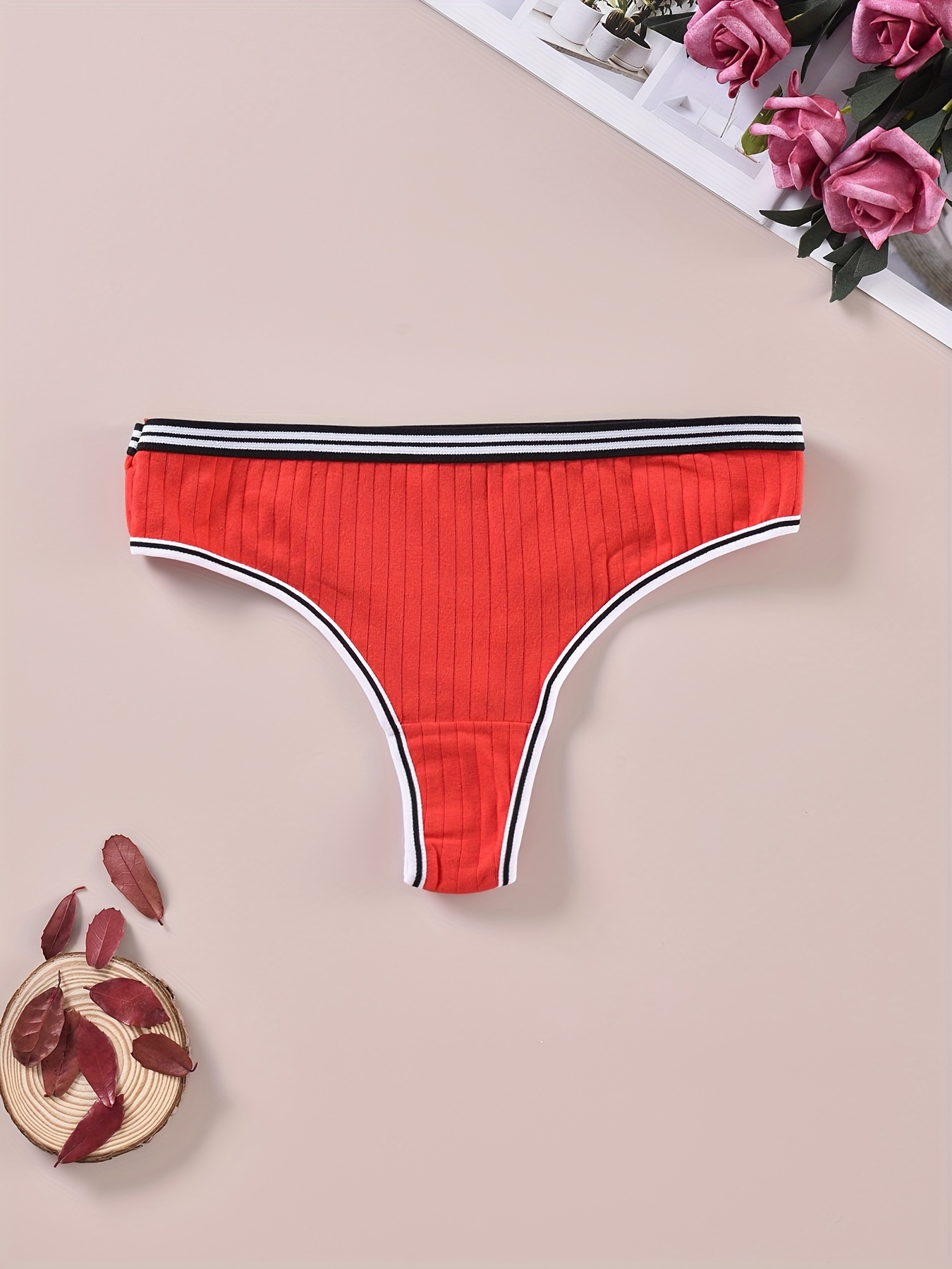 Striped Trim Thongs Soft Comfy Stretchy Intimates Panties - Temu