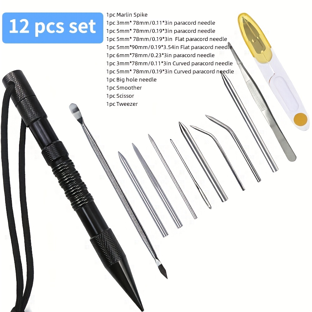 Ferraycle 12 Pieces Paracord FID Set Stainless Steel Knotter Tools Marlinspike Set Paracord Stitching Lacing Stitching Needles and Smoothing Tool