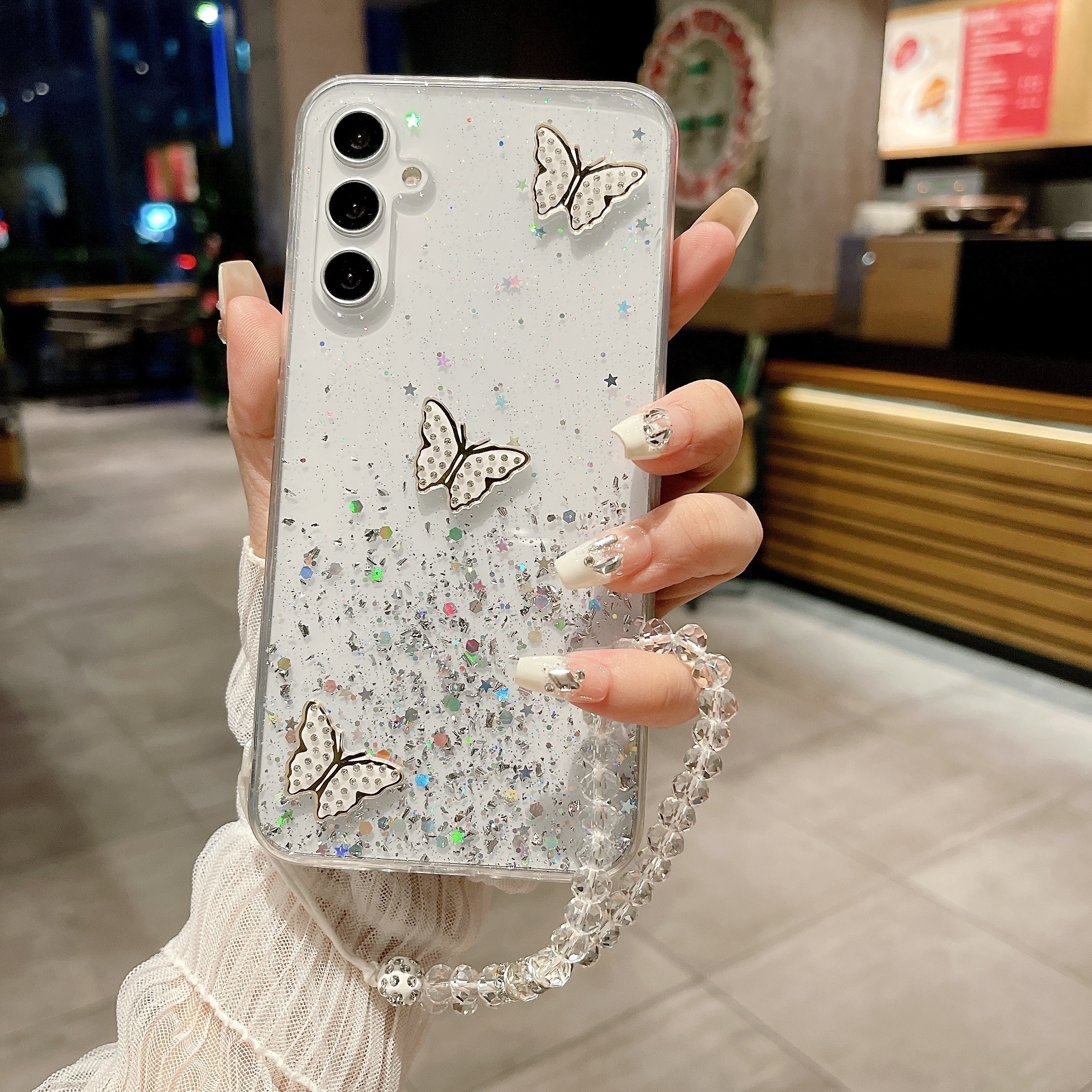 

Starry For Samsung Galaxy A15 A25 S23fe Sparkling Diamond Butterfly Handrope Phone Case