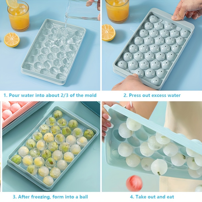 Round Ice Cube Tray With Lid, Bin, Scoop, And Tong,circle Ice Cube Tray Mold  For Freezer,makes Sphere Ice Balls For Cocktails, Ice Coffee