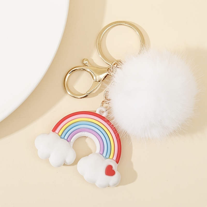 Love Rainbow Heart Colorful Plush Keychain Pom Pom Pendant Cute Bag Key  Chain Ornament Bag Purse Charm Accessories - Temu