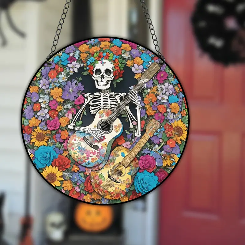 1pc stained skull artwork suncatcher window hanging easy to hang halloween for gift home deco unique wall decorations festival or workmates a gift details 5