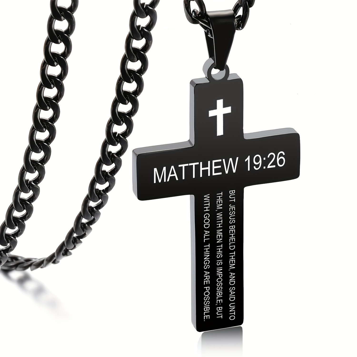 Inspirational Bible Verse Cross Pendant Necklace for Men