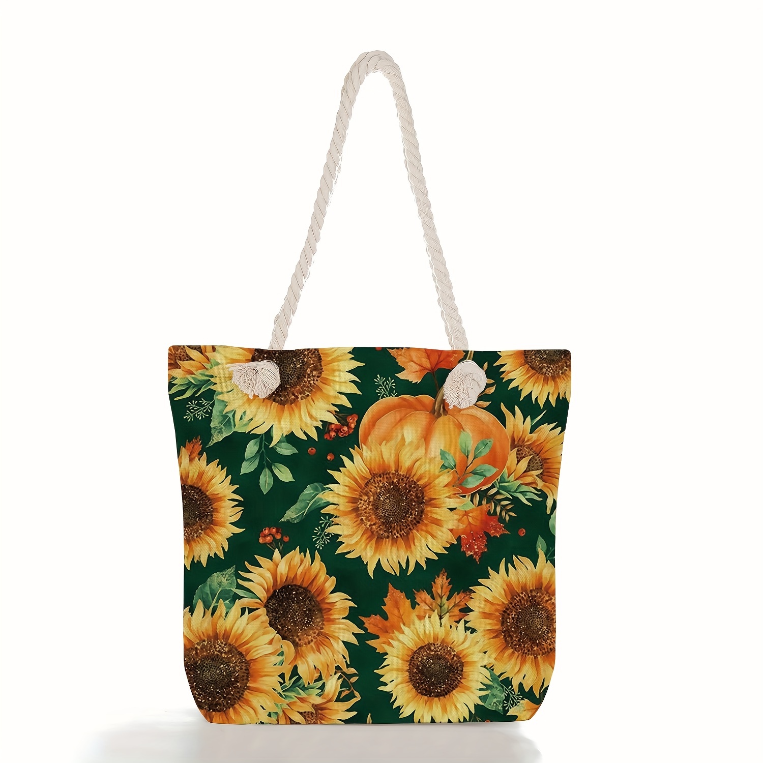 Sunflower Decoration Rope Woven Tote Bag Rainbow-colored Rope