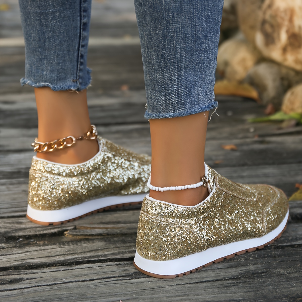 Gold glitter best sale sneakers womens