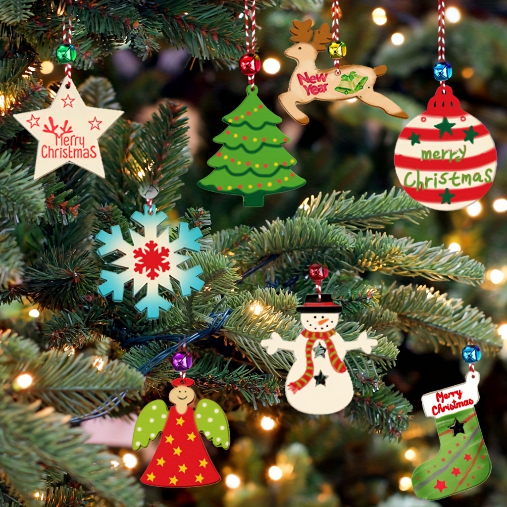 10Pcs Wood Christmas Tree Ornaments Props DIY Kids Painting Decor
