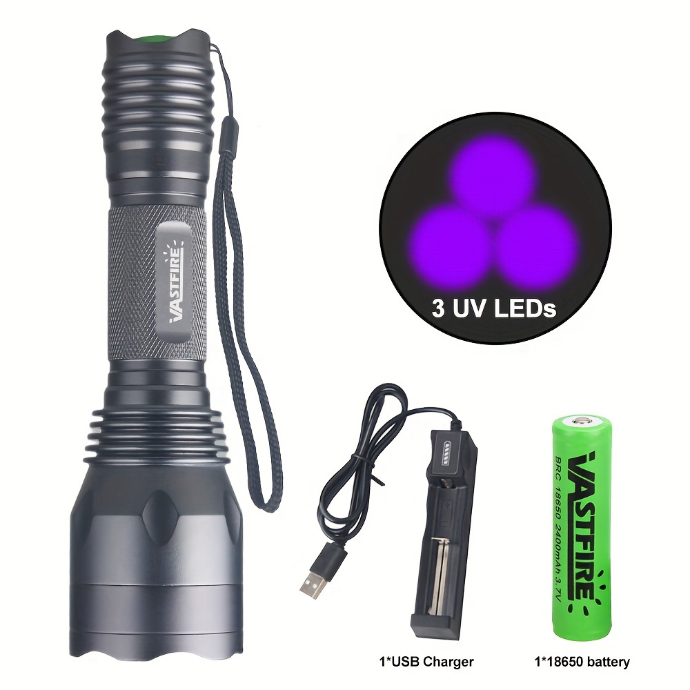 Mini linterna UV de 3W luz negra ultravioleta de 365nm Detector Ehuebsd de  orina de mascotas resistente al agua antorcha de comprobación de moneda 1  ud.