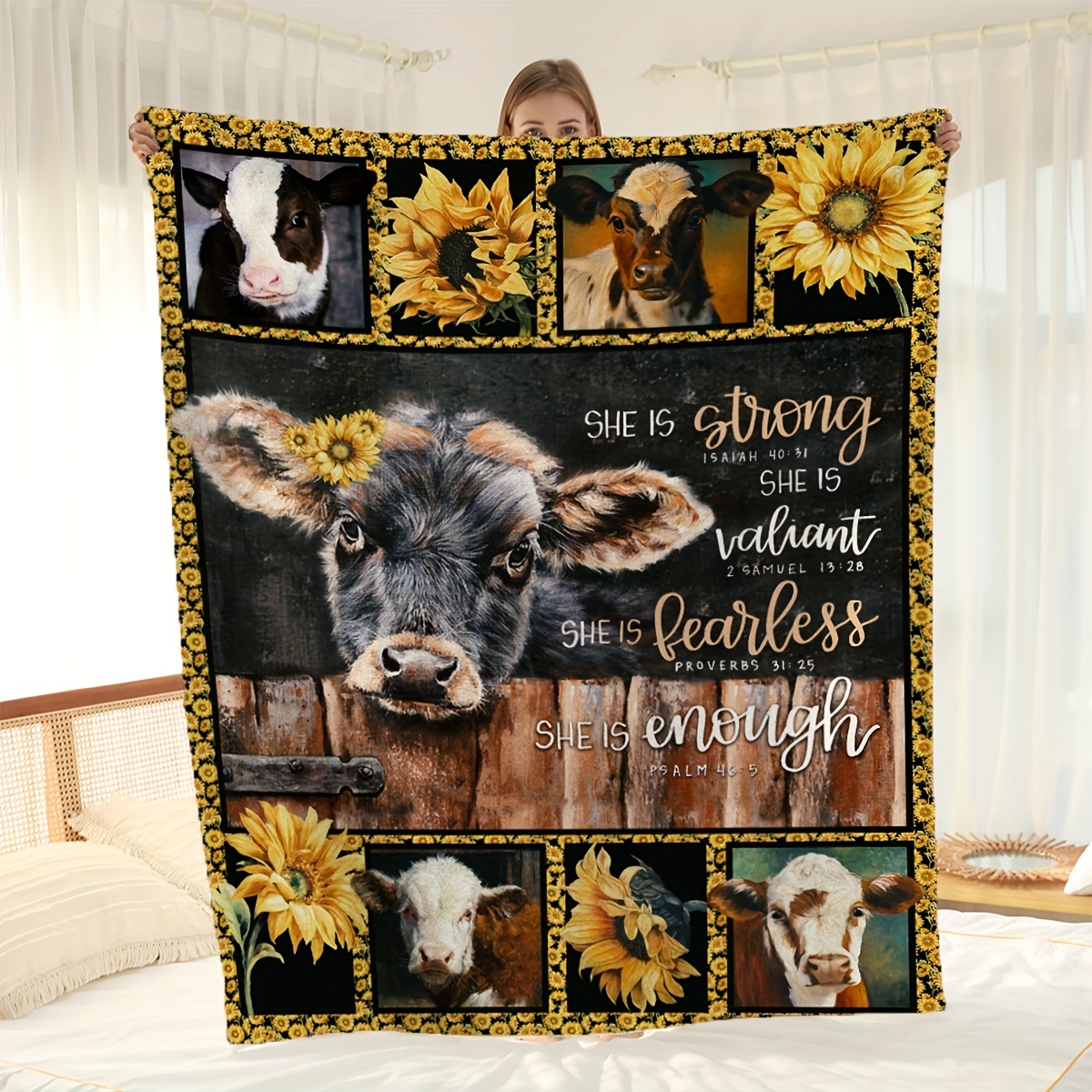 Farmhouse Cow Highland Cow Sunflower Flannel Blanket Soft - Temu