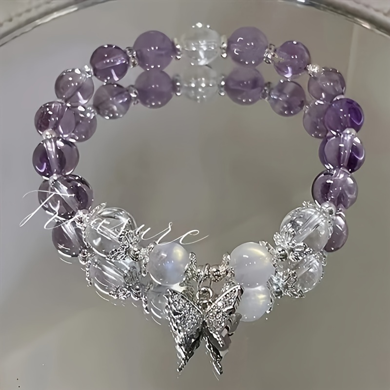 

1pc Lavender Purple Beaded Butterfly Bracelet, Boyfriend Girlfriend, Student Gift Unisex