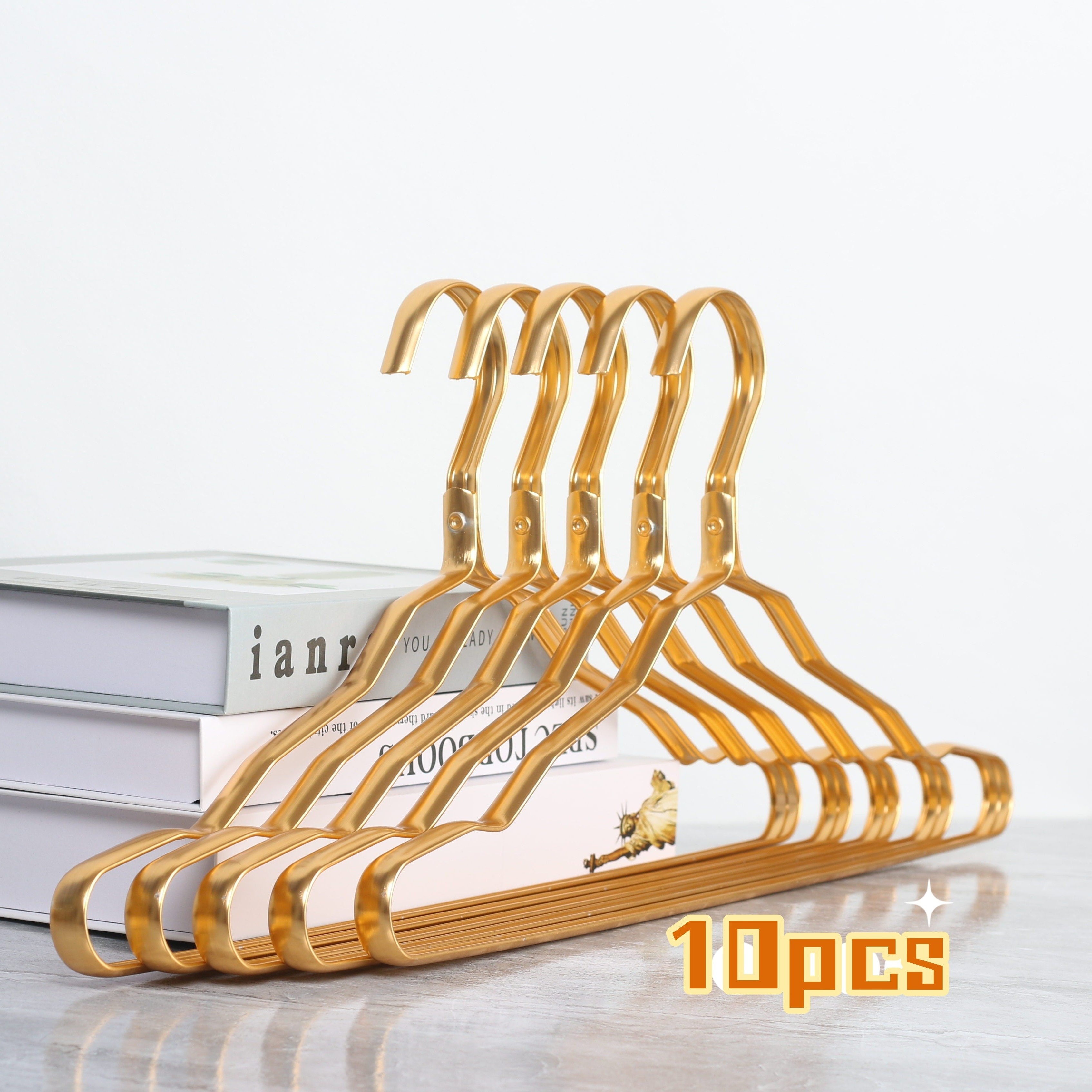 10 perchas de madera con clip en blanco y dorado
