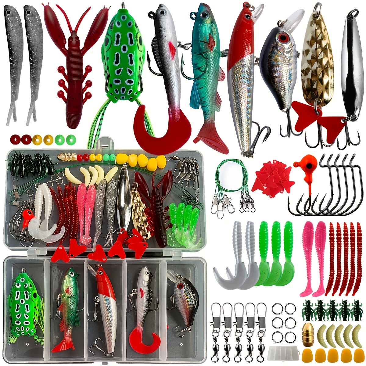 Freshwater Fishing Lures Kit Complete Tackle Box With Spoon - Temu