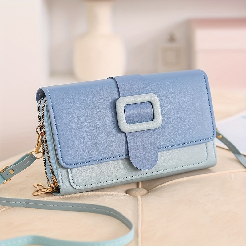 Colorblock Square Shoulder Bag Buckle Decor Purse With Detachable Strap
