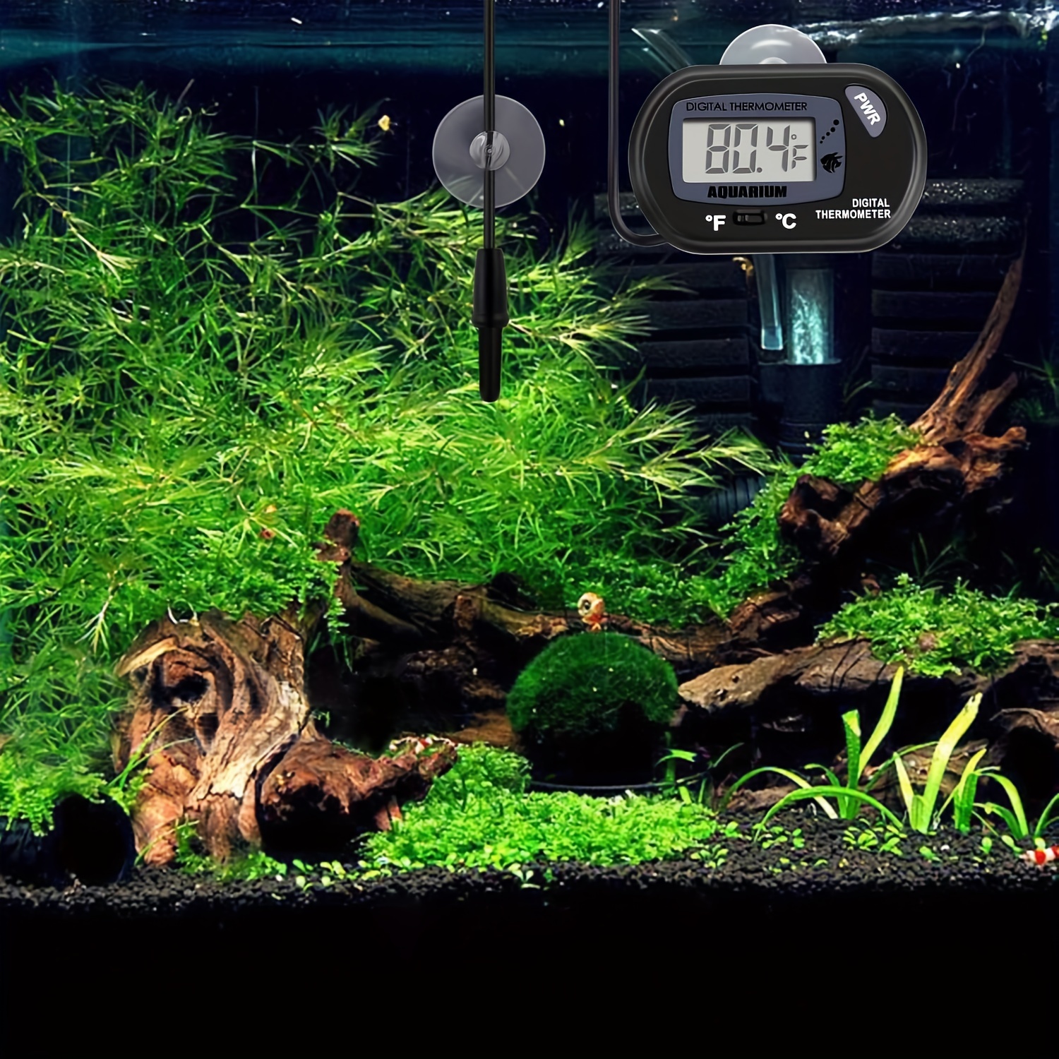 LCD Digital Aquarium Thermometer, Fish Tank Water Terrarium Temperature,  Turtle Incubators, Waterproof Fish Tank Thermometer with Probe Temperature  Sensor and Suction Cup for Reptile,Terrarium Water Thermometer