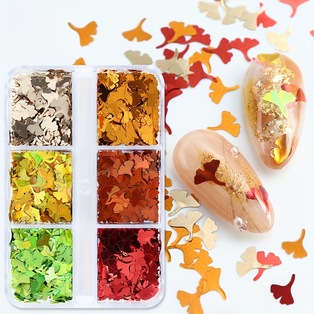 Autumn Ginkgo Leaf Nail Glitter Holographic Flake Set