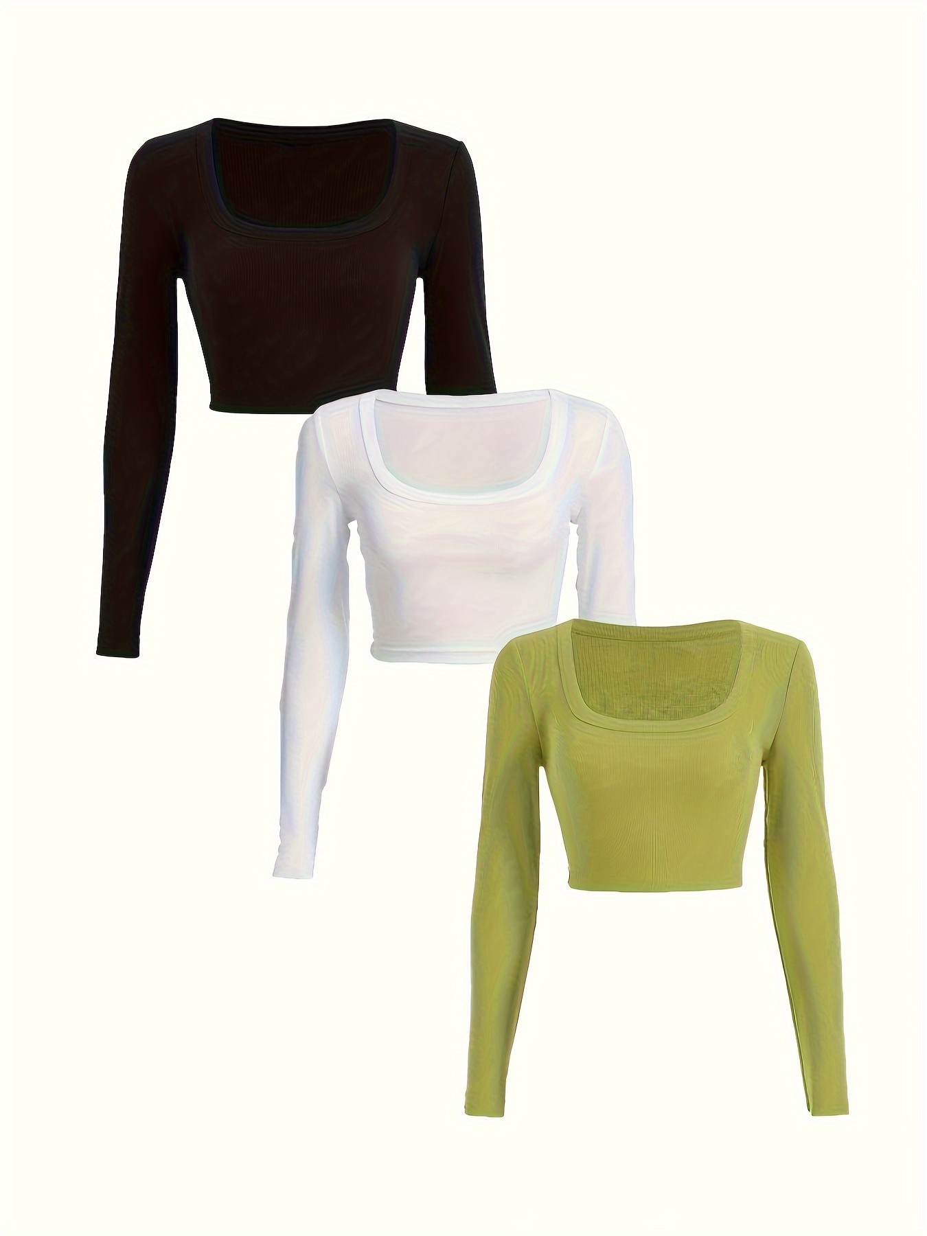 Cotton Ribbed Square Neck Full Sleeves V Shaped Crop Top