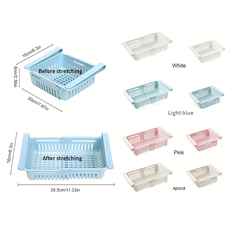 Casewin 2 Pack Kitchen Fridge Drawer Organisers Retractable Refrigerator  Partition Storage Rack Plastic Fridge Shelf Holder Box for Vegetables And  Fruits - Pink 