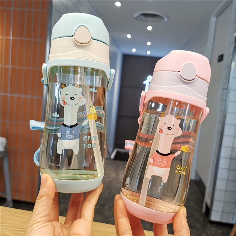 Portable Children's Cartoon Water Bottle With Bouncing Cover - Temu