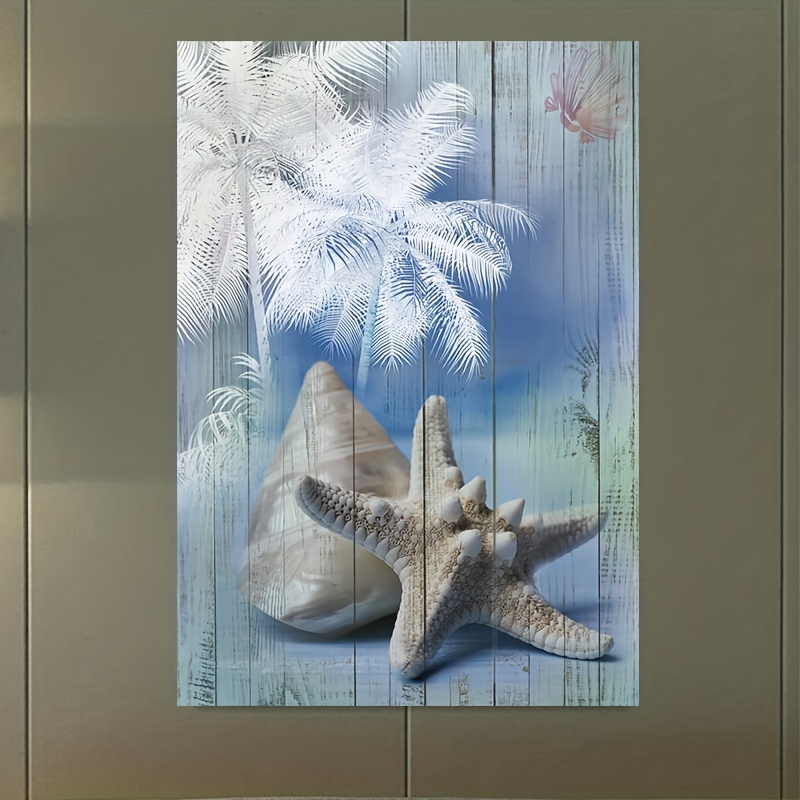 Bathroom Blue Ocean Picture, Nursery Canvas Wall Art, Palm Tree, Coastal  Conch Seashell Starfish Painting, Modern Artwork, For Bedroom/ Living Room/  Home/ Office/ Wall Decor, No Frame Temu