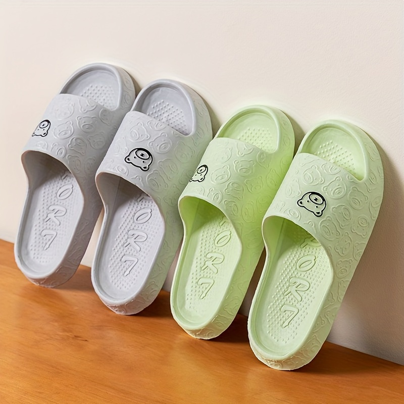 

Cute Cartoon Bear Eva Pillow Slides, Solid Color Soft Sole Home Shoes, Quick Drying Anti-odor Bathroom Slides