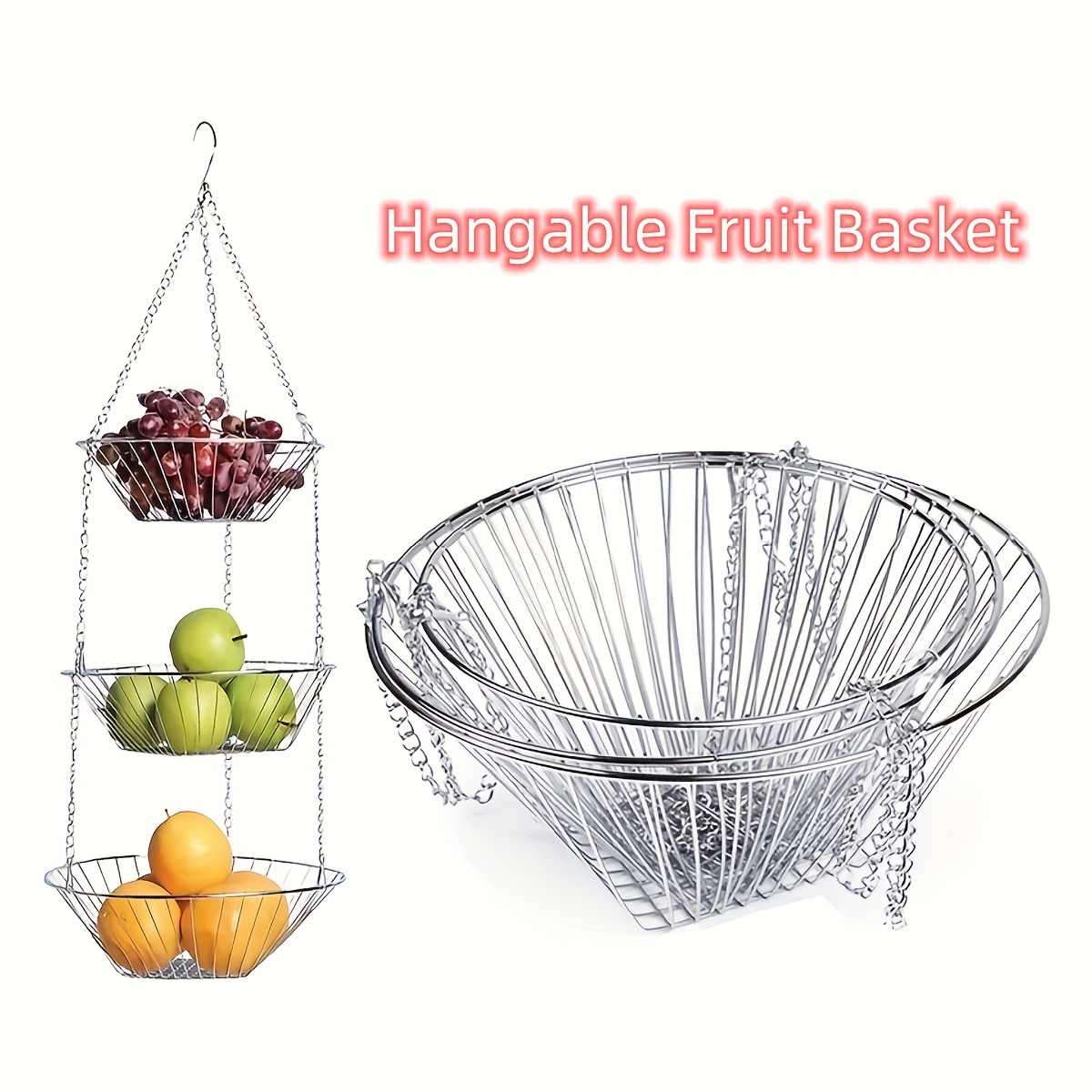 Hamaca colgante de frutas con ganchos, cesta de frutas colgante debajo del  armario de cocina para almacenar frutas de plátano, cesta colgante de